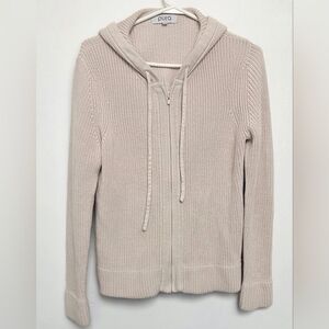 Pura Womens Oat Cream 100% Pima Cotton Sz Small Boxy Hooded Cardigan Zip Sweater